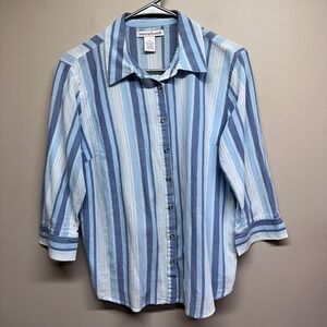 Hasting & Smith Women's Striped Button Up Shirt Blue White Cotton Size Medium